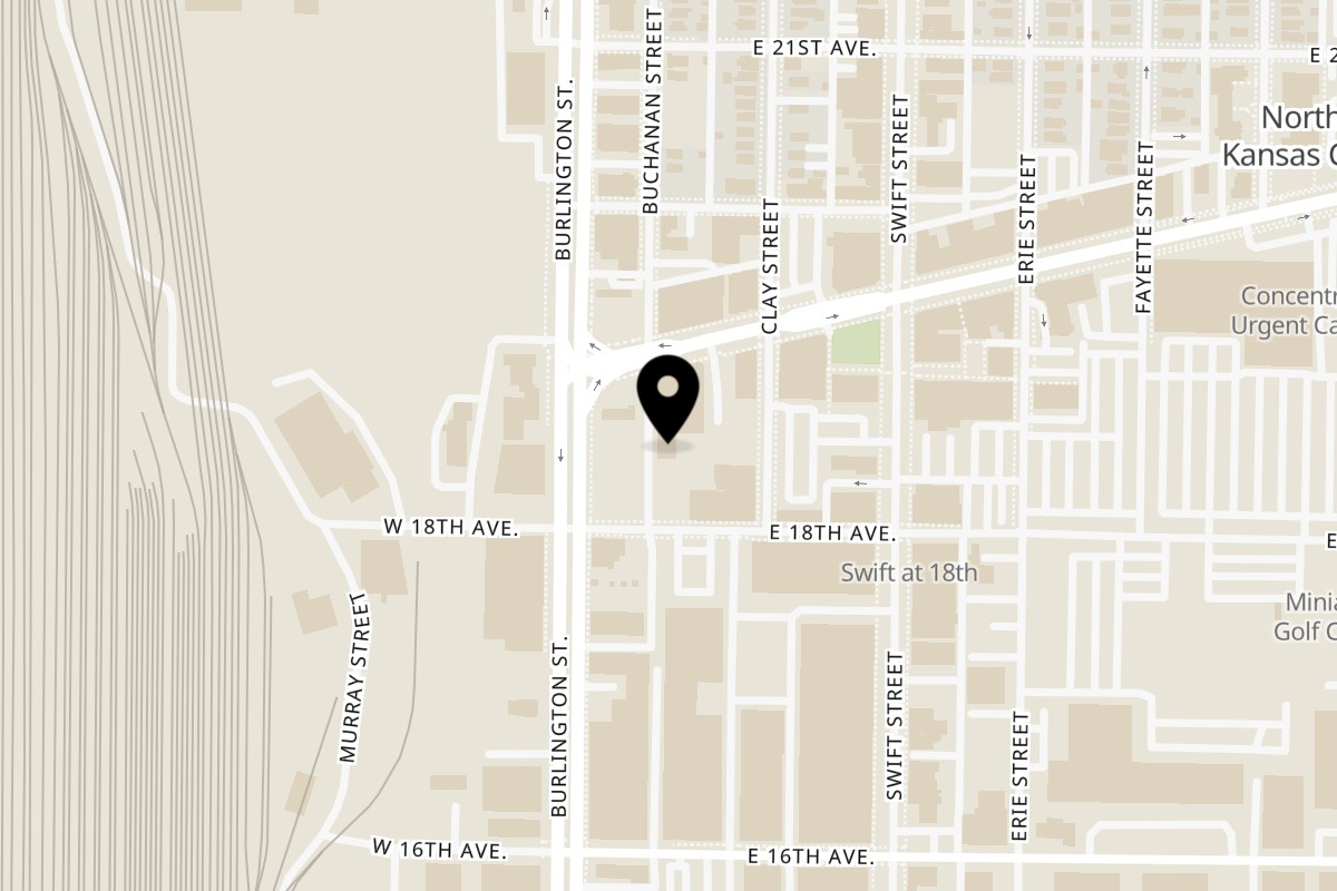 Map showing the location of F325 BBQ on 1825 Buchanan St in North Kansas City